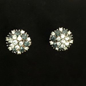 Crown Trifari Blue Rhinestone Earrings